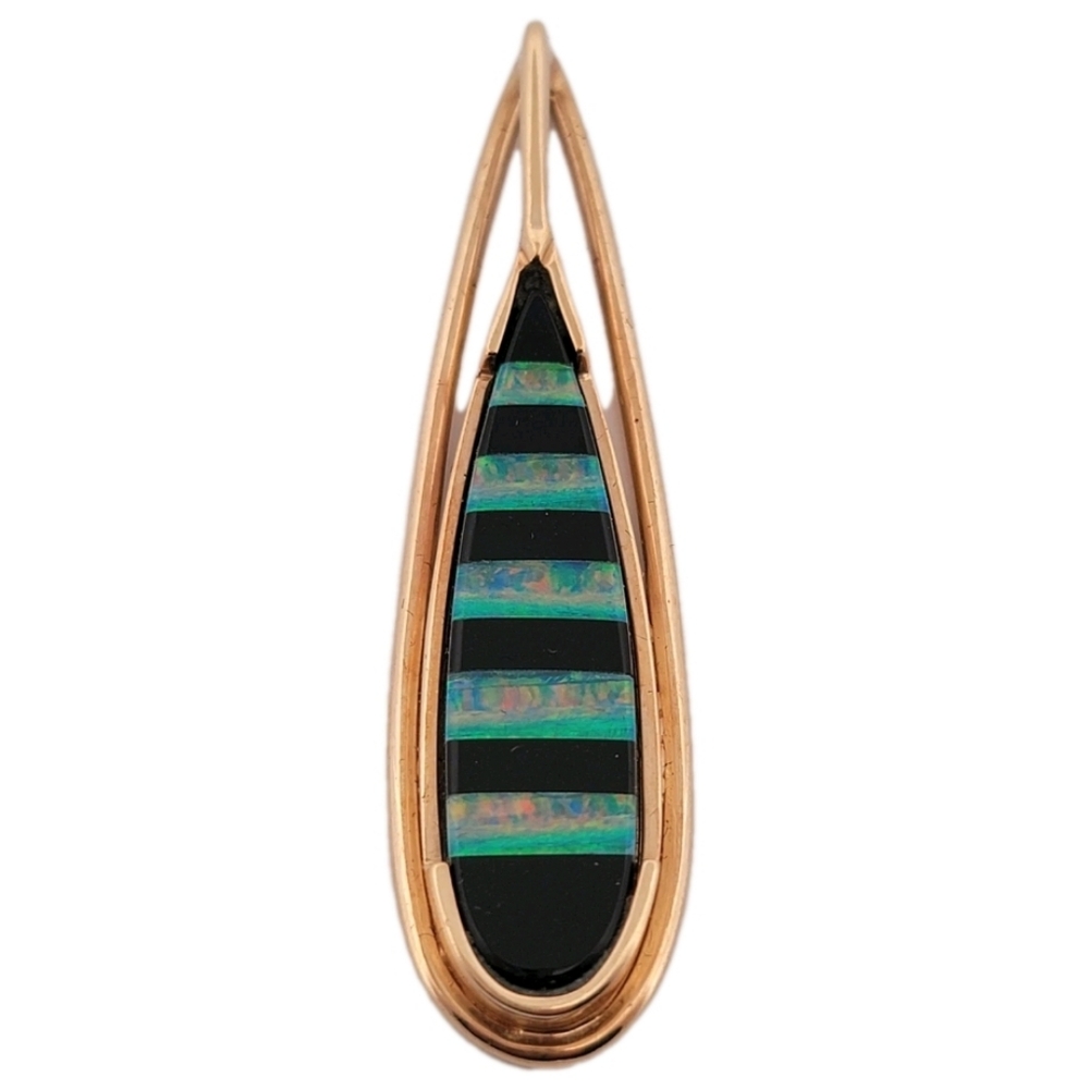 14k Yellow Gold Opal Pendant- Designer Large Pendant- Estate Jewelry 9 gm